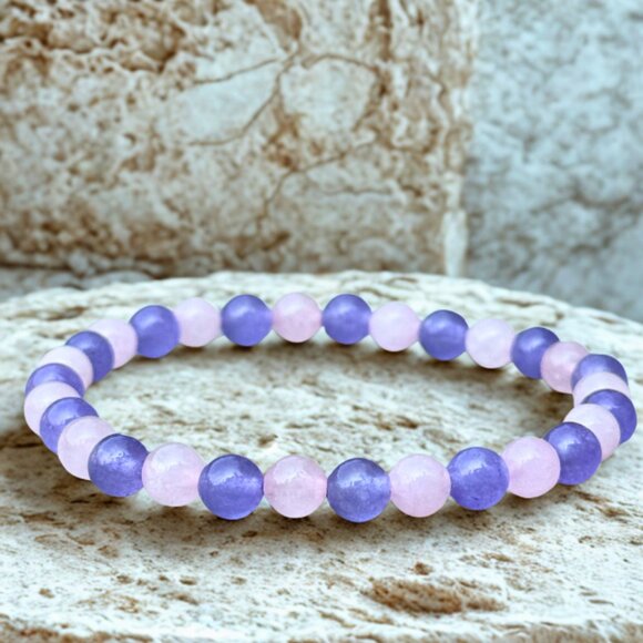 Purple Gemstone Bracelet Set (3) – 6MM Rose Quartz, Lepidolite, Purple Jade - Picture 4 of 10